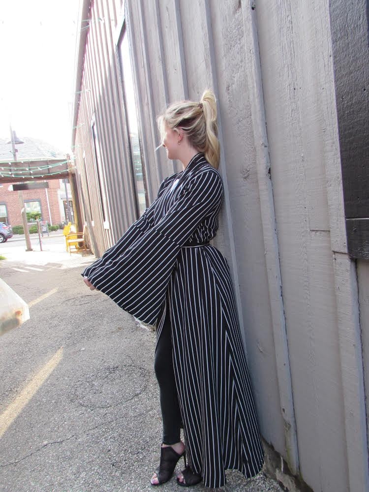 Stripe Bell Sleeve Maxi Cardigan